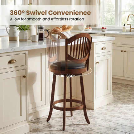 Swivel Bar Stools Set of 2 with Backrest and Wood Frame-30 Inches - Espresso - Bar Stools