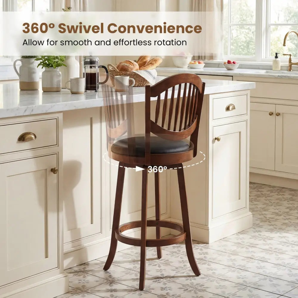 Swivel Bar Stools Set of 2 with Backrest and Wood Frame-30 Inches - Espresso - Bar Stools