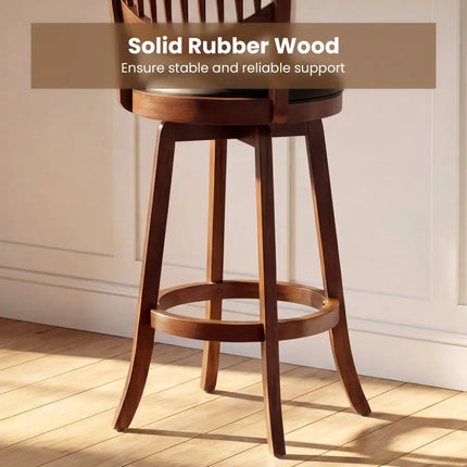 Swivel Bar Stools Set of 2 with Backrest and Wood Frame-30 Inches - Espresso - Bar Stools