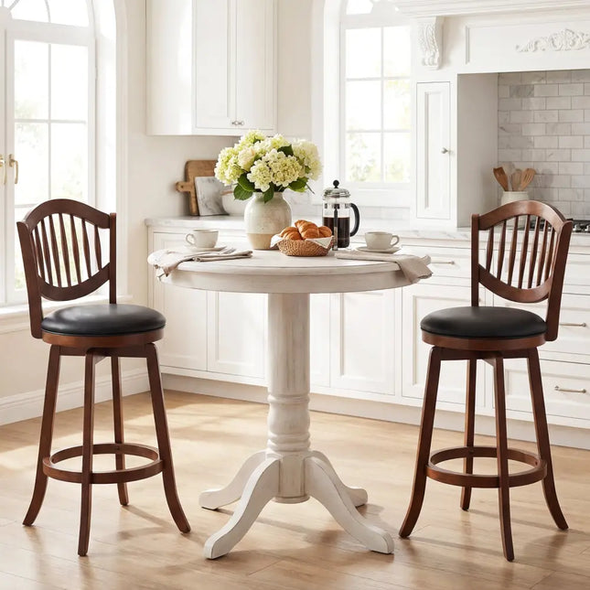Swivel Bar Stools Set of 2 with Backrest and Wood Frame-30 Inches - Espresso - Bar Stools