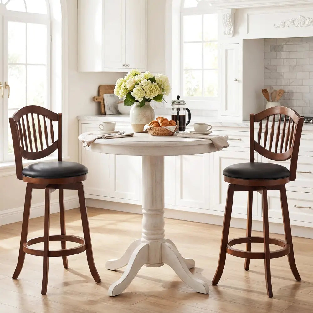 Swivel Bar Stools Set of 2 with Backrest and Wood Frame-30 Inches - Espresso - Bar Stools