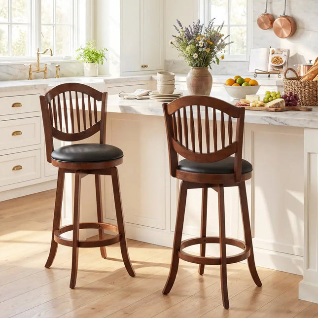 Swivel Bar Stools Set of 2 with Backrest and Wood Frame-30 Inches - Espresso - Bar Stools