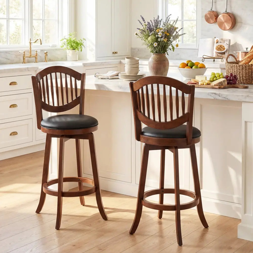 Swivel Bar Stools Set of 2 with Backrest and Wood Frame-30 Inches - Espresso - Bar Stools