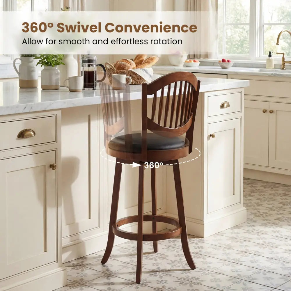 Swivel Bar Stools Set of 2 with Backrest and Wood Frame-30 Inches - Espresso - Bar Stools