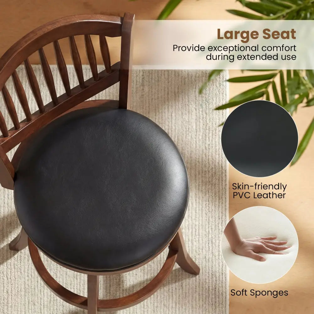 Swivel Bar Stools Set of 2 with Backrest and Wood Frame-30 Inches - Espresso - Bar Stools