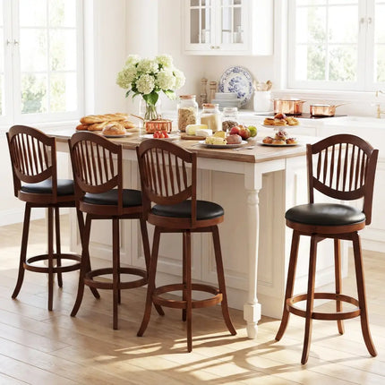Swivel Bar Stools Set of 2 with Backrest and Wood Frame-30 Inches - Espresso - Bar Stools