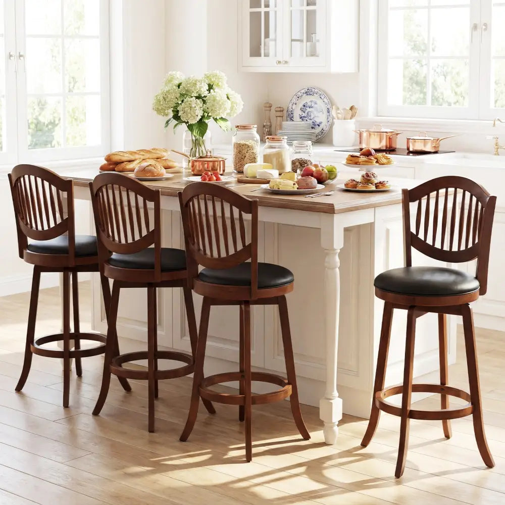 Swivel Bar Stools Set of 2 with Backrest and Wood Frame-30 Inches - Espresso - Bar Stools