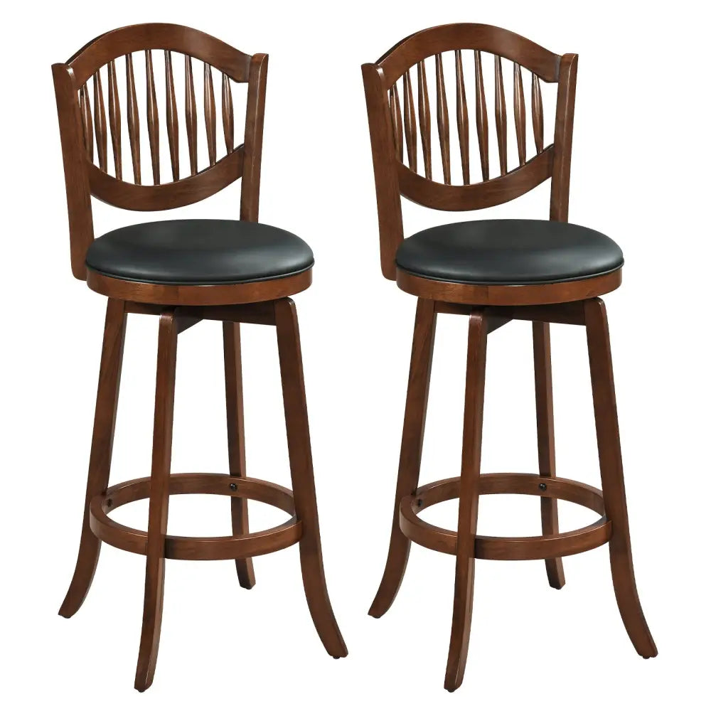 Swivel Bar Stools Set of 2 with Backrest and Wood Frame-30 Inches - Espresso - Bar Stools