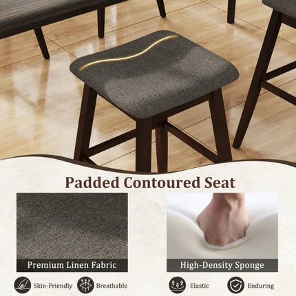 Swivel Bar Stools Set of 2 with Footrest and Rubber Wood Legs-Brown - Brown - Bar Stools