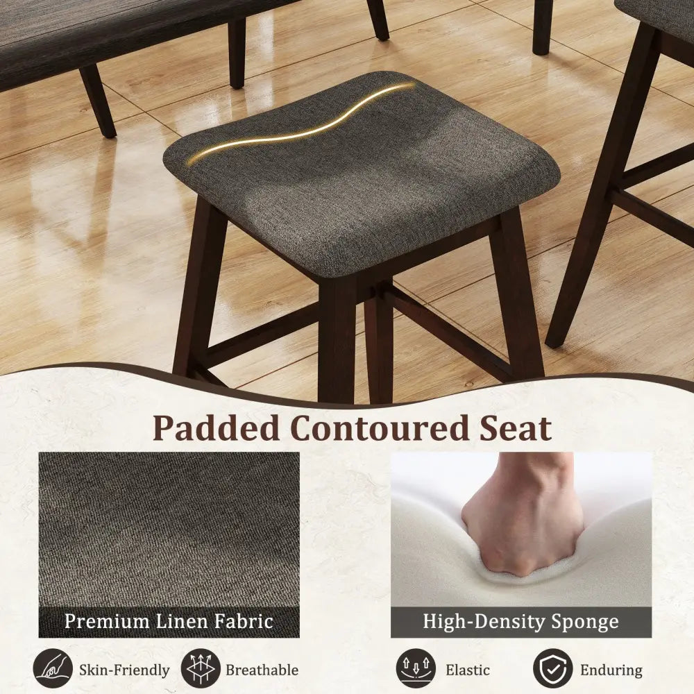 Swivel Bar Stools Set of 2 with Footrest and Rubber Wood Legs-Brown - Brown - Bar Stools