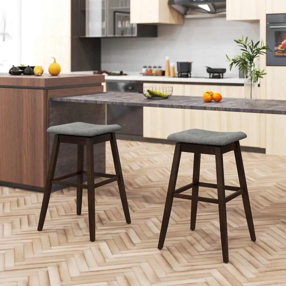 Swivel Bar Stools Set of 2 with Footrest and Rubber Wood Legs-Brown - Brown - Bar Stools