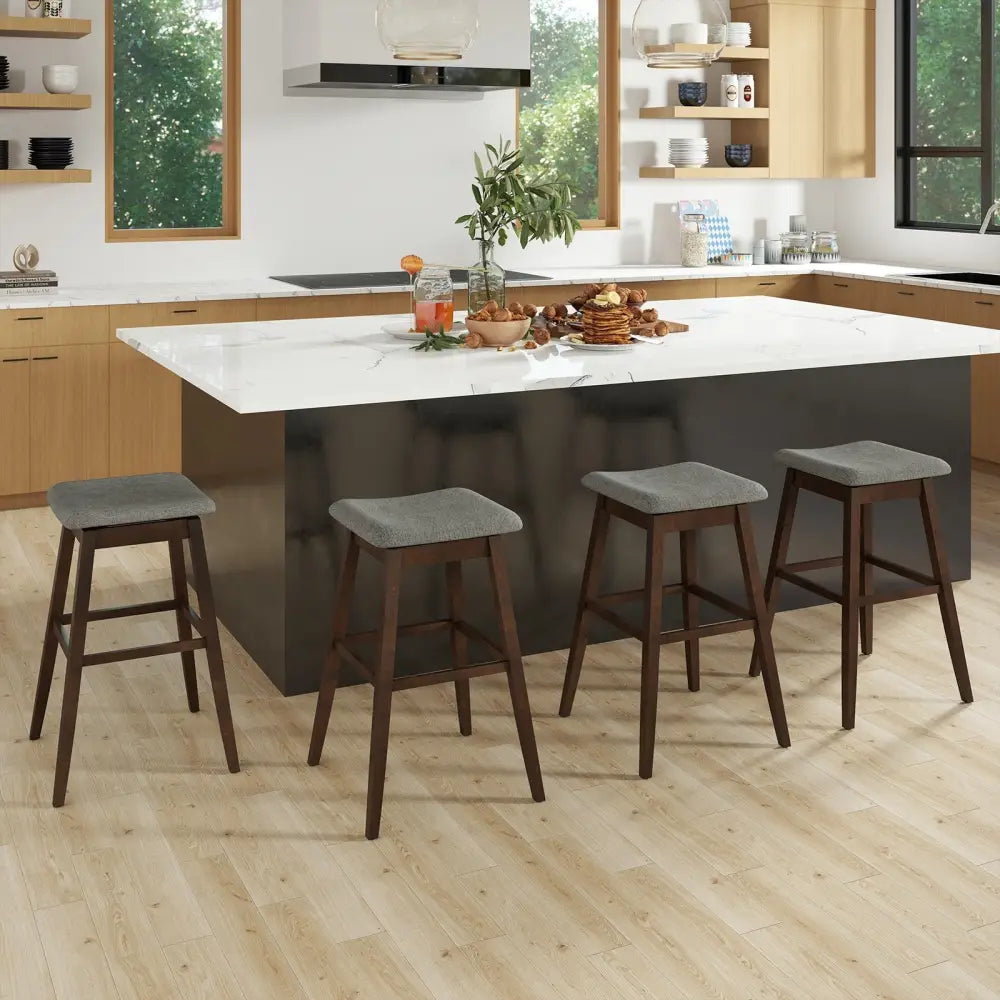 Swivel Bar Stools Set of 2 with Footrest and Rubber Wood Legs-Brown - Brown - Bar Stools