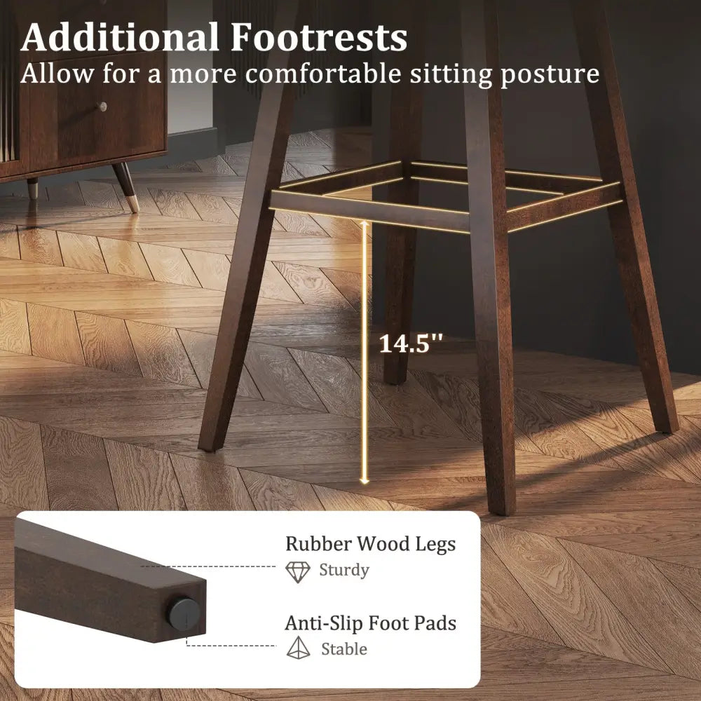 Swivel Bar Stools Set of 2 with Footrest and Rubber Wood Legs-Brown - Brown - Bar Stools