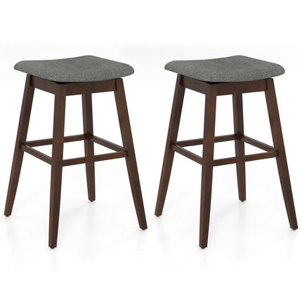 Swivel Bar Stools Set of 2 with Footrest and Rubber Wood Legs-Brown - Brown - Bar Stools