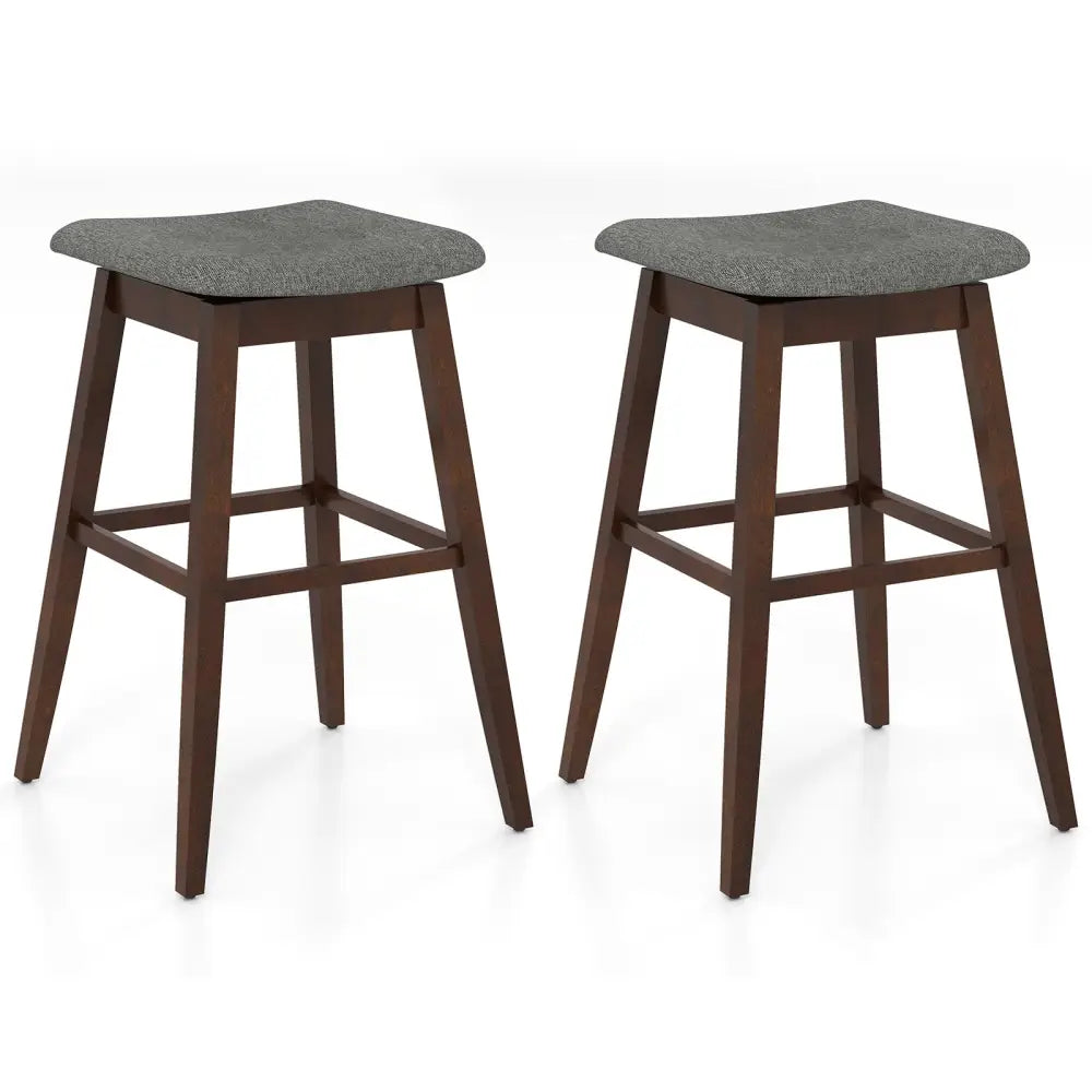 Swivel Bar Stools Set of 2 with Footrest and Rubber Wood Legs-Brown - Brown - Bar Stools