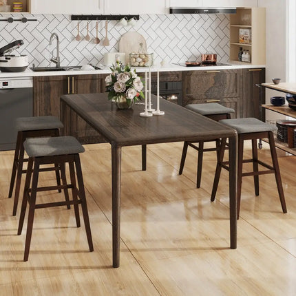 Swivel Bar Stools Set of 2 with Footrest and Rubber Wood Legs-Brown - Brown - Bar Stools