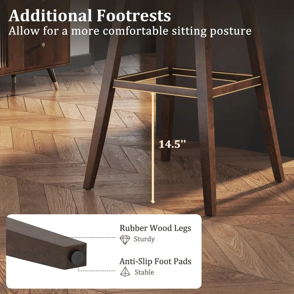 Swivel Bar Stools Set of 2 with Footrest and Rubber Wood Legs-Brown - Brown - Bar Stools