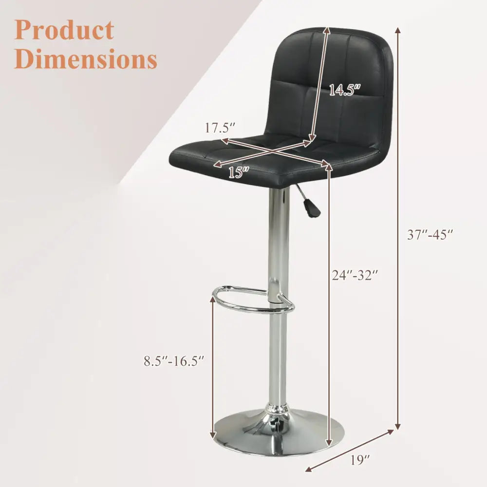 Swivel Bar Stools Set of 2 with Footrests and Metal Base-Black - Black - Bar Stools