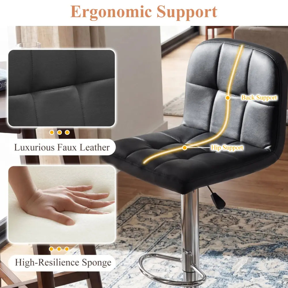 Swivel Bar Stools Set of 2 with Footrests and Metal Base-Black - Black - Bar Stools