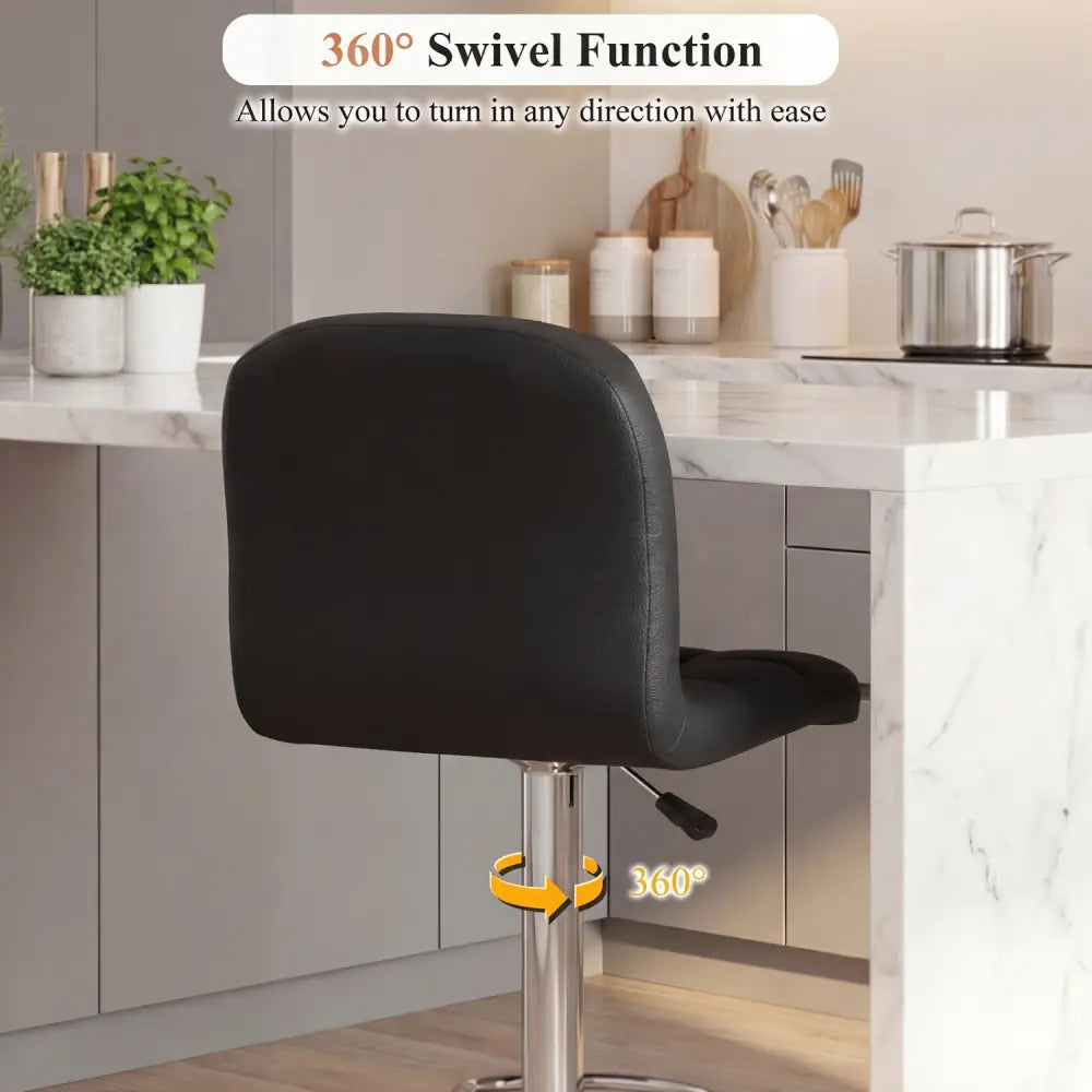 Swivel Bar Stools Set of 2 with Footrests and Metal Base-Black - Black - Bar Stools