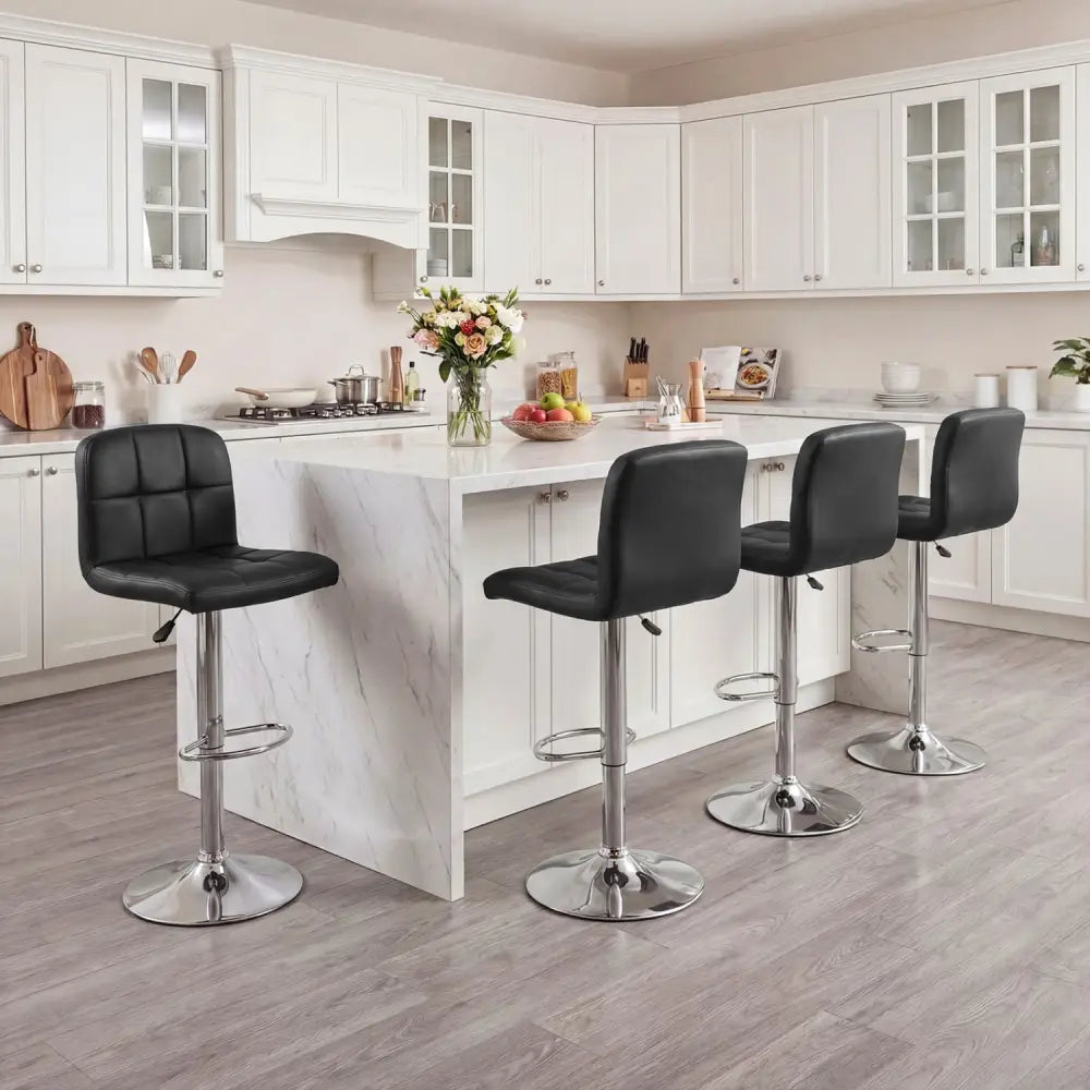 Swivel Bar Stools Set of 2 with Footrests and Metal Base-Black - Black - Bar Stools