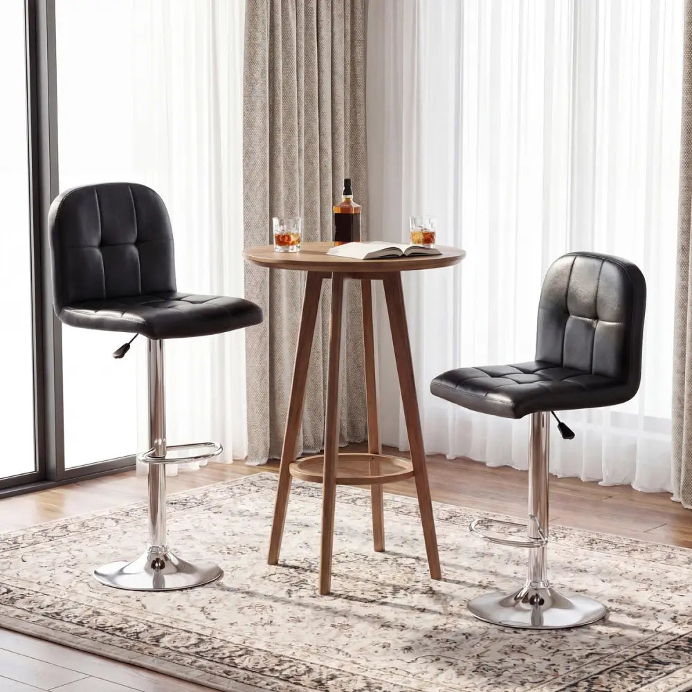 Swivel Bar Stools Set of 2 with Footrests and Metal Base-Black - Black - Bar Stools
