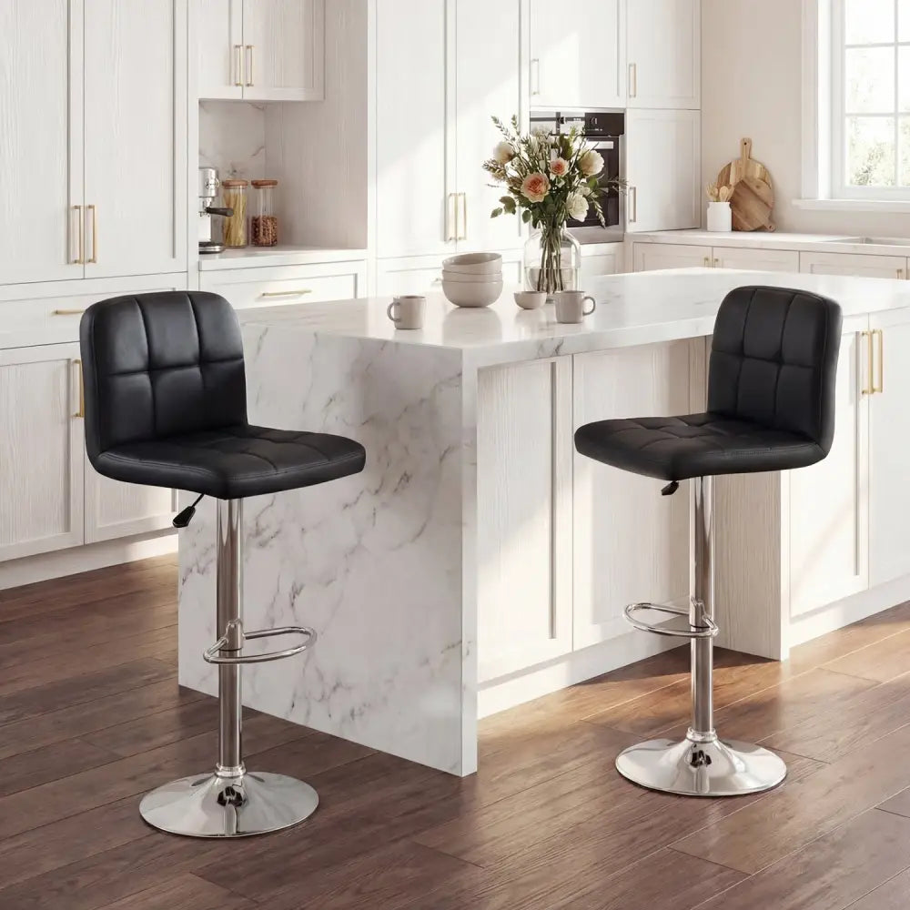 Swivel Bar Stools Set of 2 with Footrests and Metal Base-Black - Black - Bar Stools