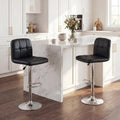 Swivel Bar Stools Set of 2 with Footrests and Metal Base-Black - Black - Bar Stools