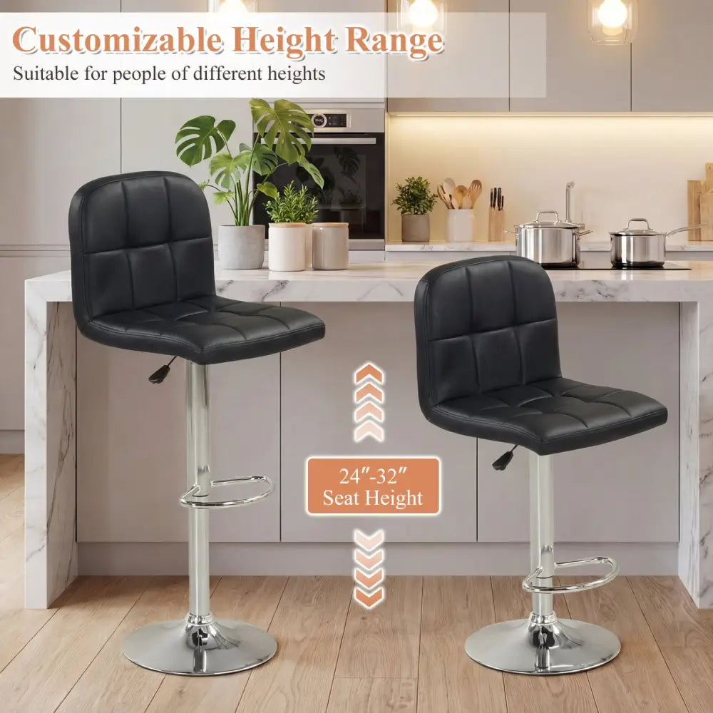 Swivel Bar Stools Set of 2 with Footrests and Metal Base-Black - Black - Bar Stools
