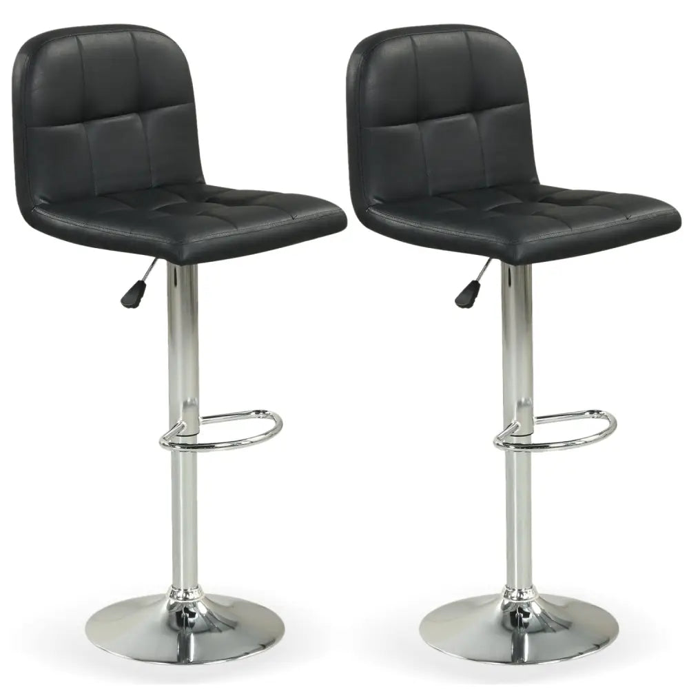 Swivel Bar Stools Set of 2 with Footrests and Metal Base-Black - Black - Bar Stools