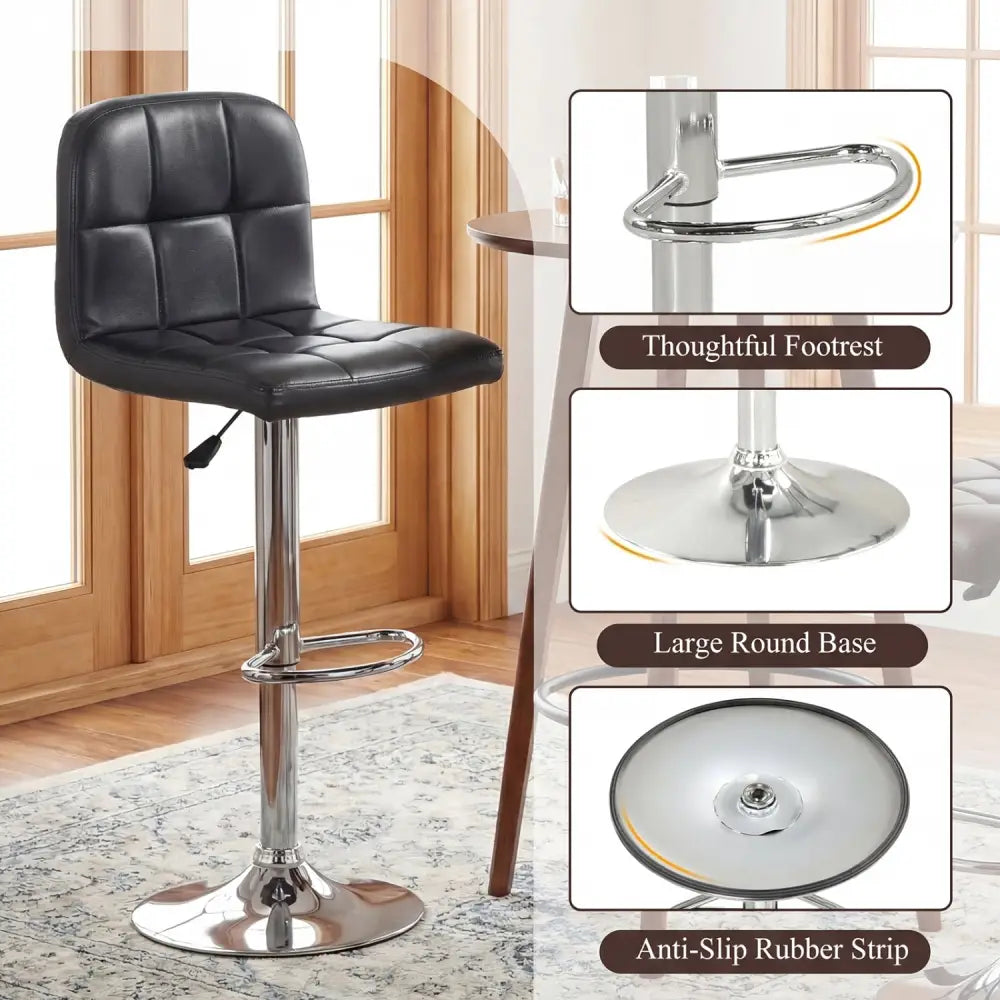 Swivel Bar Stools Set of 2 with Footrests and Metal Base-Black - Black - Bar Stools