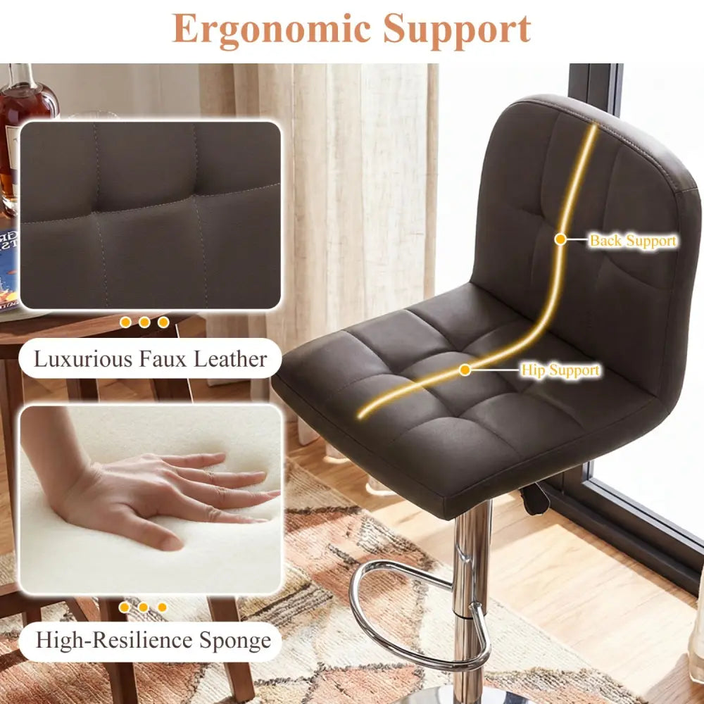 Swivel Bar Stools Set of 2 with Footrests and Metal Base-Brown - Brown - Bar Stools