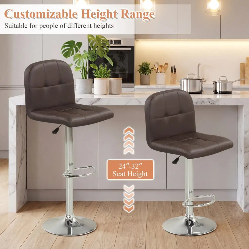 Swivel Bar Stools Set of 2 with Footrests and Metal Base-Brown - Brown - Bar Stools