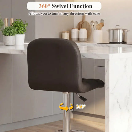 Swivel Bar Stools Set of 2 with Footrests and Metal Base-Brown - Brown - Bar Stools