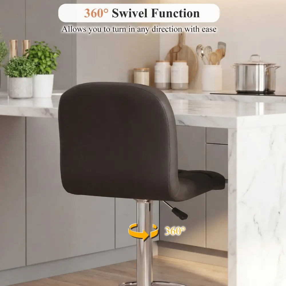 Swivel Bar Stools Set of 2 with Footrests and Metal Base-Brown - Brown - Bar Stools
