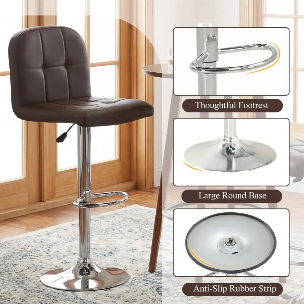 Swivel Bar Stools Set of 2 with Footrests and Metal Base-Brown - Brown - Bar Stools