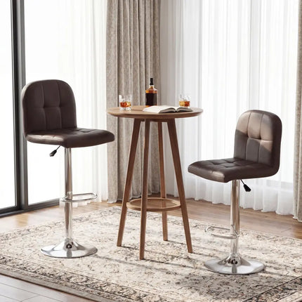 Swivel Bar Stools Set of 2 with Footrests and Metal Base-Brown - Brown - Bar Stools