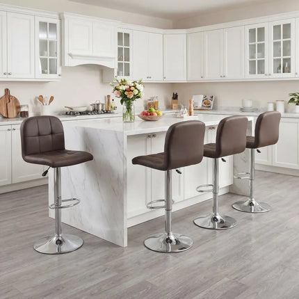 Swivel Bar Stools Set of 2 with Footrests and Metal Base-Brown - Brown - Bar Stools