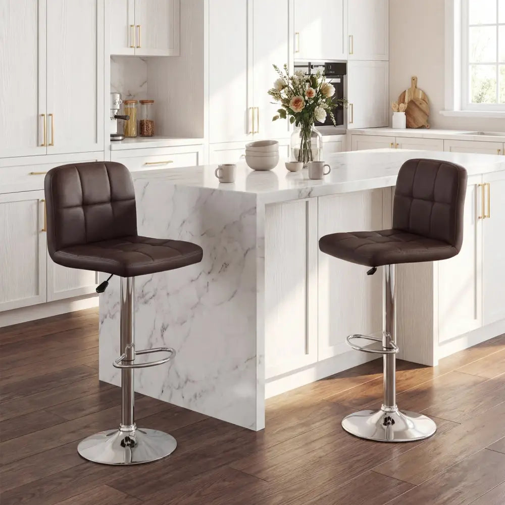 Swivel Bar Stools Set of 2 with Footrests and Metal Base-Brown - Brown - Bar Stools