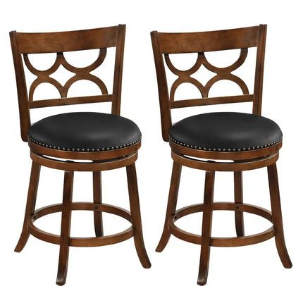 Swivel Bar Stools Set of 2 with High Backrest and Wood Frame-24 Inches - Espresso - Bar Stools
