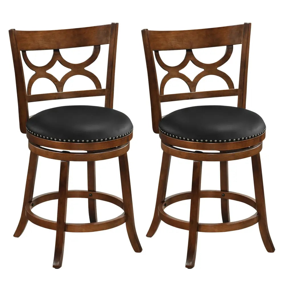 Swivel Bar Stools Set of 2 with High Backrest and Wood Frame-24 Inches - Espresso - Bar Stools