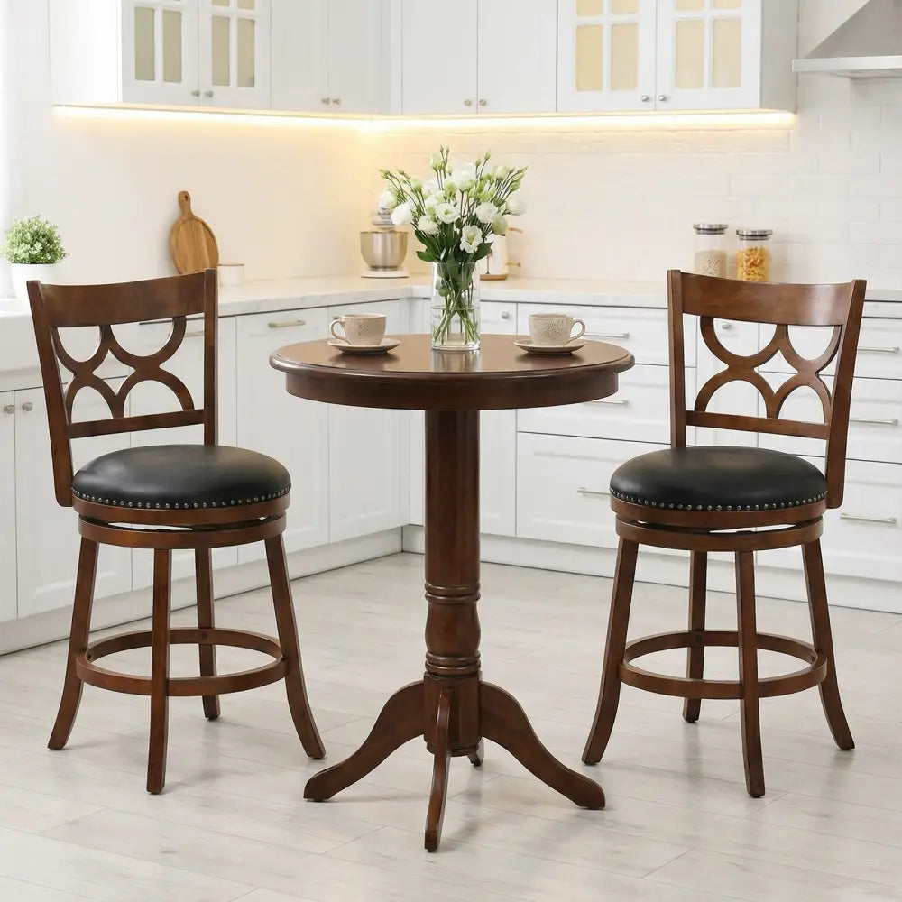 Swivel Bar Stools Set of 2 with High Backrest and Wood Frame-24 Inches - Espresso - Bar Stools