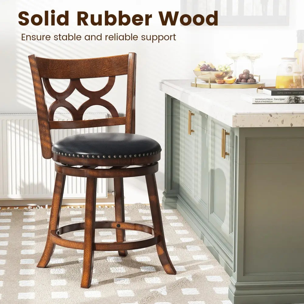 Swivel Bar Stools Set of 2 with High Backrest and Wood Frame-24 Inches - Espresso - Bar Stools