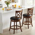 Swivel Bar Stools Set of 2 with High Backrest and Wood Frame-24 Inches - Espresso - Bar Stools