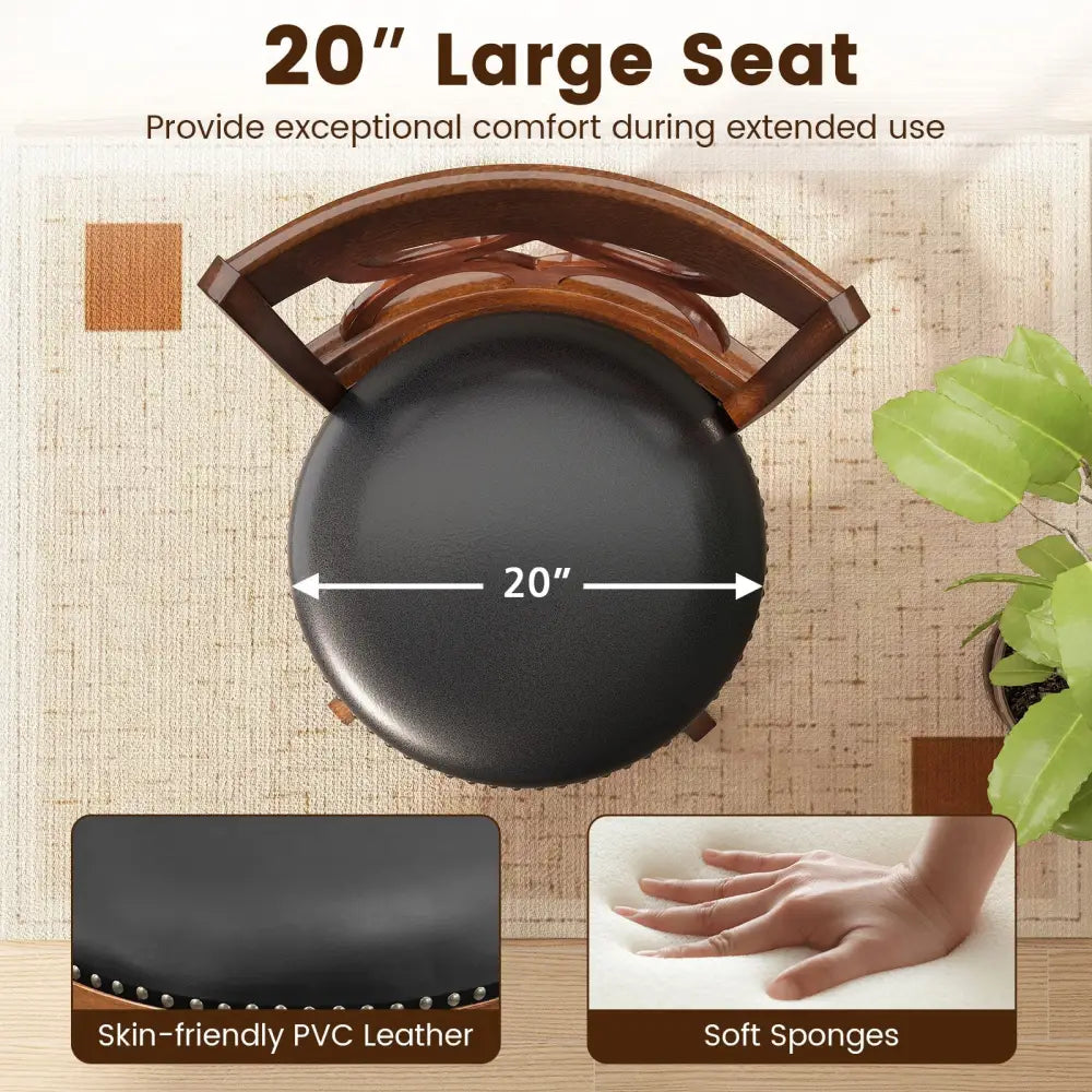 Swivel Bar Stools Set of 2 with High Backrest and Wood Frame-24 Inches - Espresso - Bar Stools