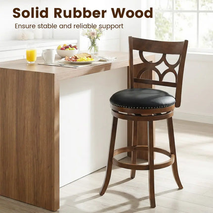 Swivel Bar Stools Set of 2 with High Backrest and Wood Frame-29 Inches - Espresso - Bar Stools