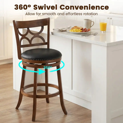 Swivel Bar Stools Set of 2 with High Backrest and Wood Frame-29 Inches - Espresso - Bar Stools
