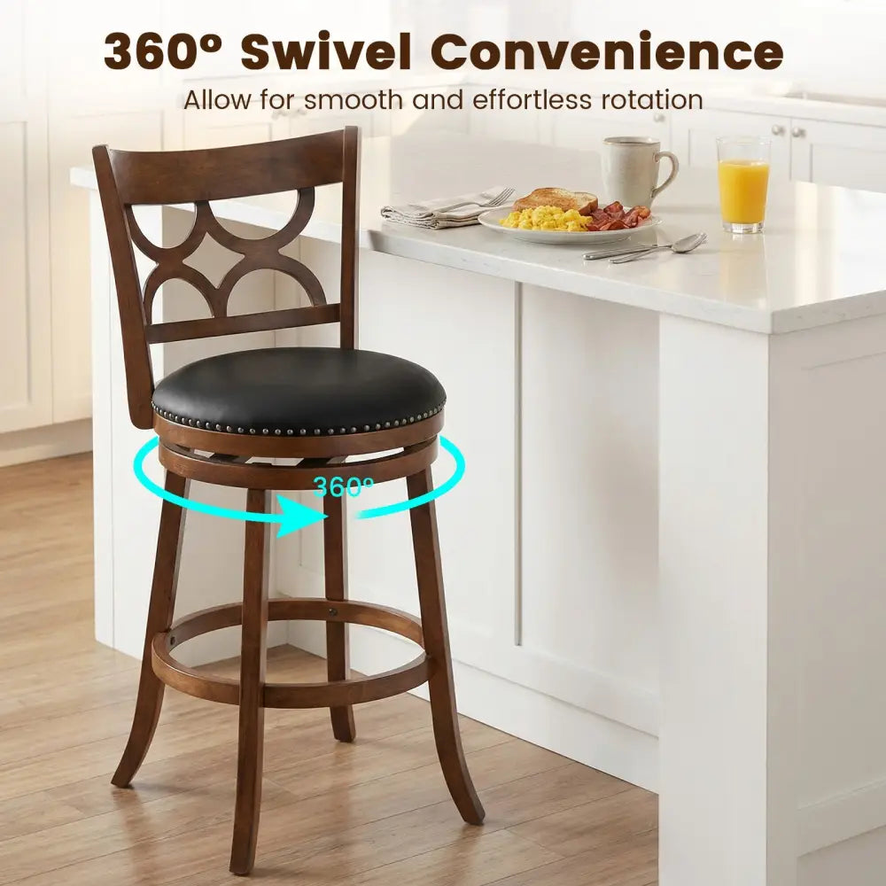 Swivel Bar Stools Set of 2 with High Backrest and Wood Frame-29 Inches - Espresso - Bar Stools
