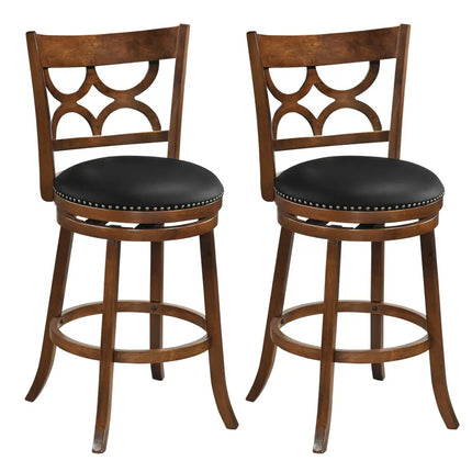 Swivel Bar Stools Set of 2 with High Backrest and Wood Frame-29 Inches - Espresso - Bar Stools