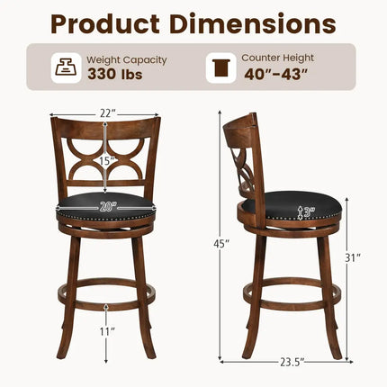 Swivel Bar Stools Set of 2 with High Backrest and Wood Frame-29 Inches - Espresso - Bar Stools